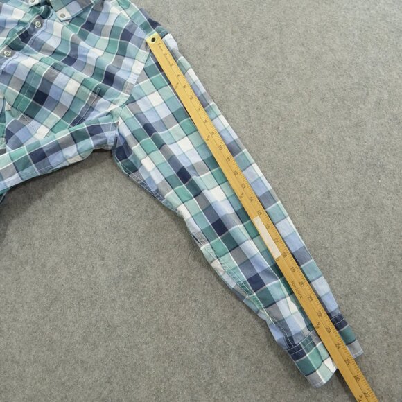 Banana Republic Shirt Mens Large Green Blue Button Up Plaid Slim Custom - Picture 12 of 14